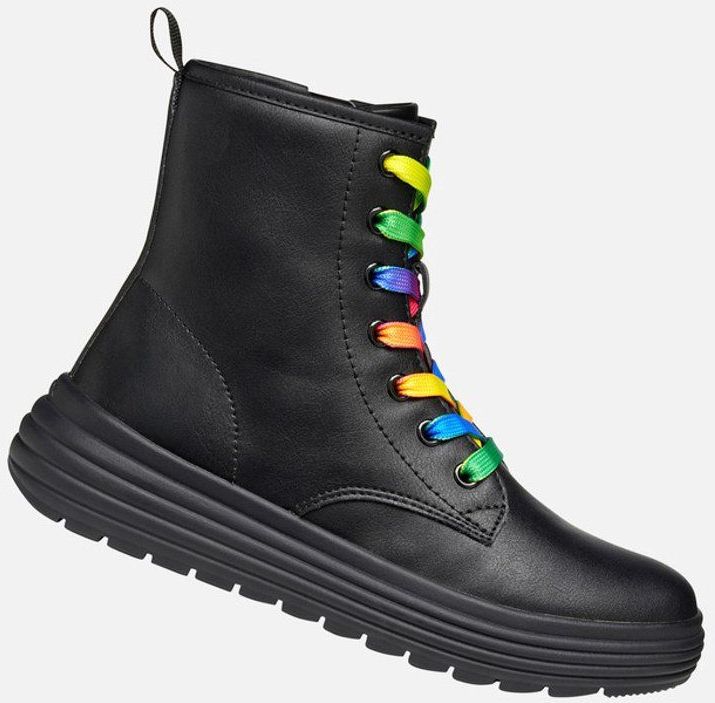 Geox - Phaolae - Veterboots - Zwart - Leerlook - Meisjeslaarzen