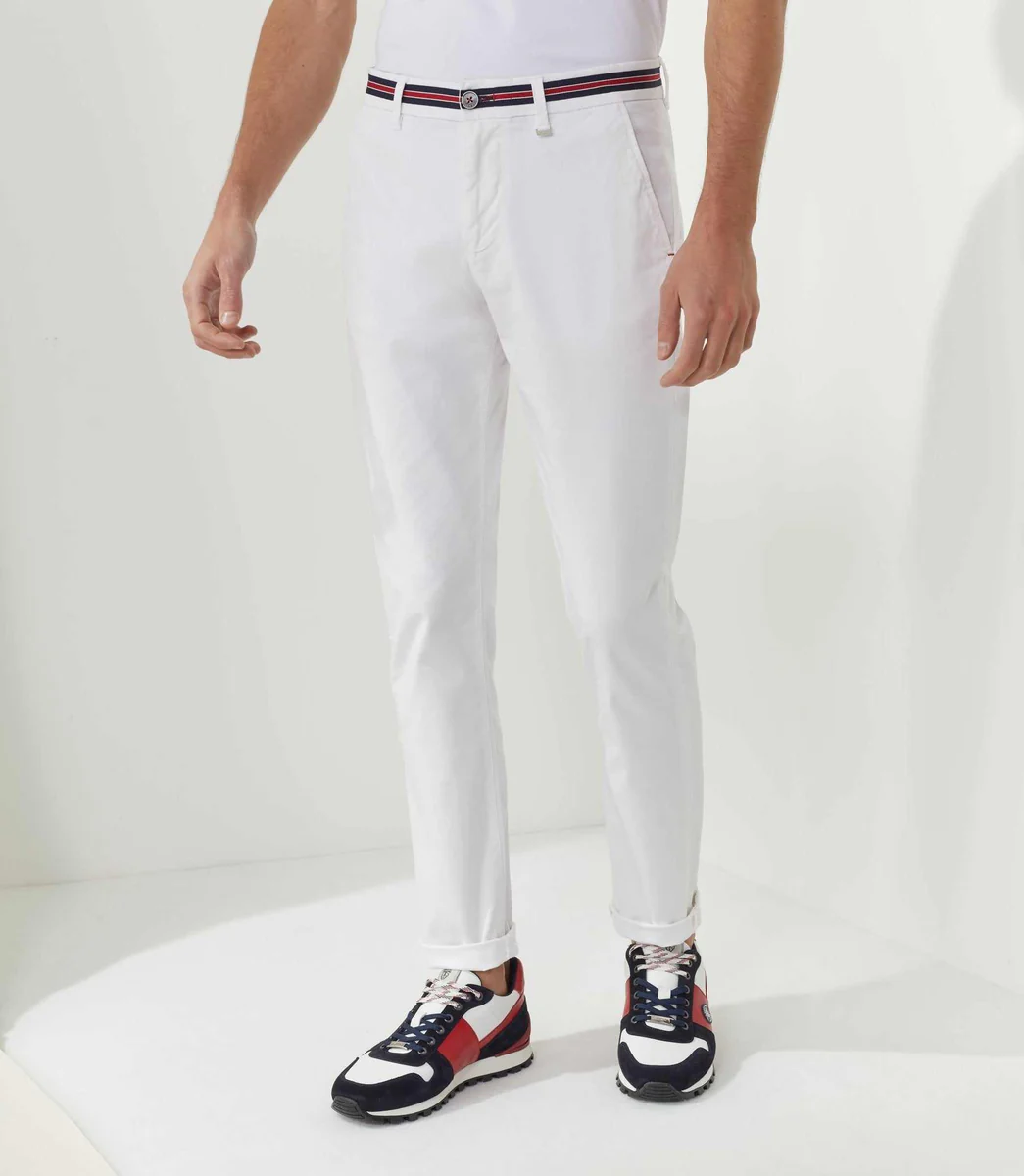 Chino blanc galon tricolore 