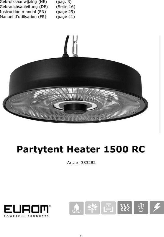 Eurom - Partytent Heater 1500 RC - Terrasverwarmer - Wit - 1500 Watt