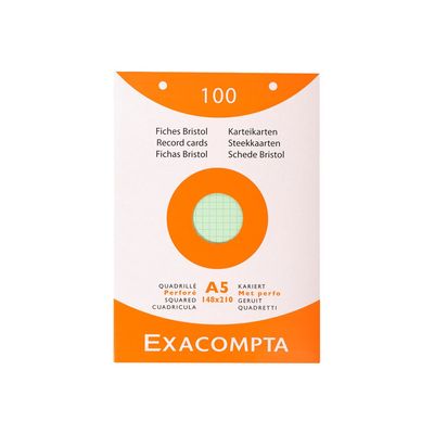 Exacompta - Pack de 100 Fiches bristol - A5 - petits carreaux - couleurs assorties