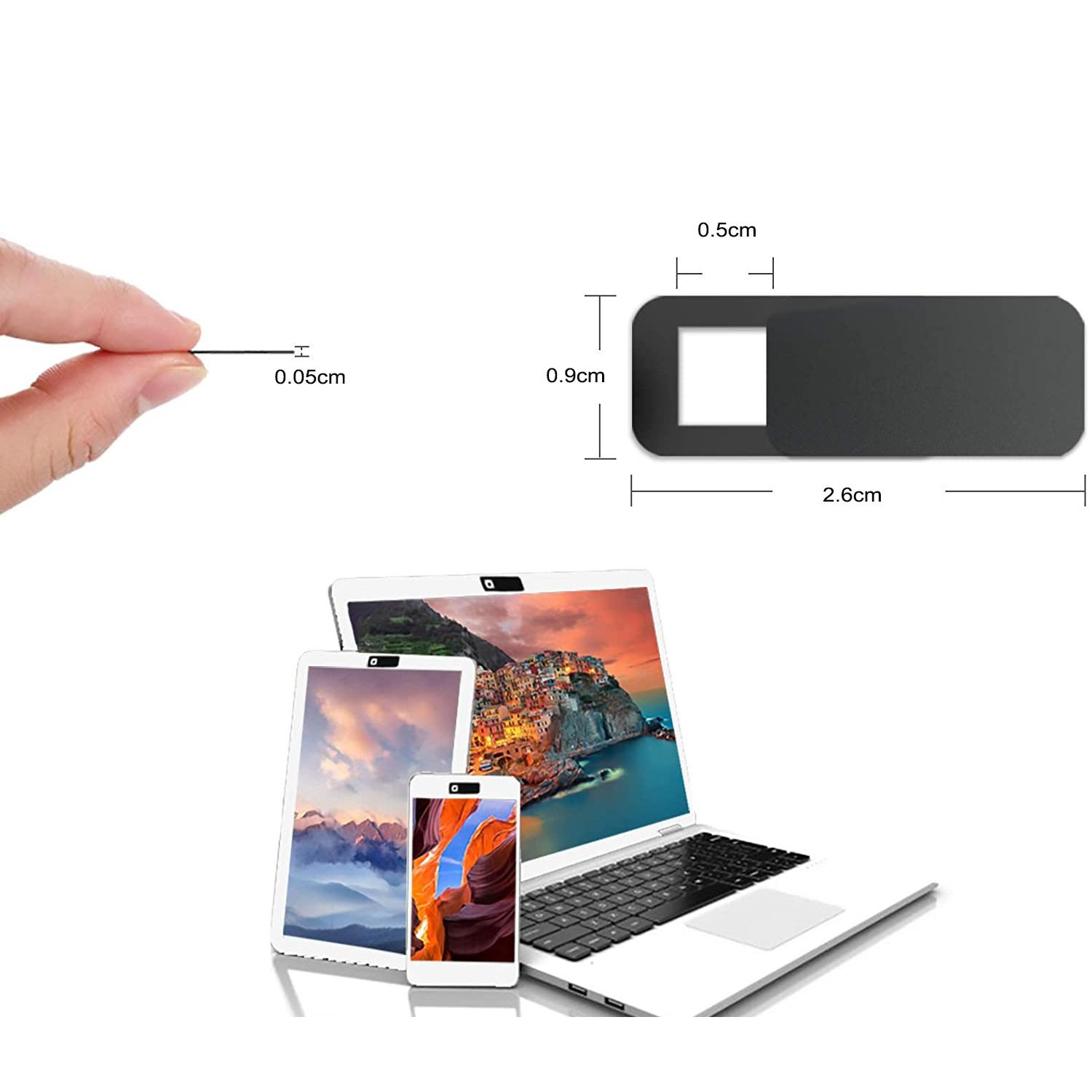 (6er Set) Privatsphären Kamera Abdeckung Webcam Cover Schutz Sticker mit Slider - Schwarz