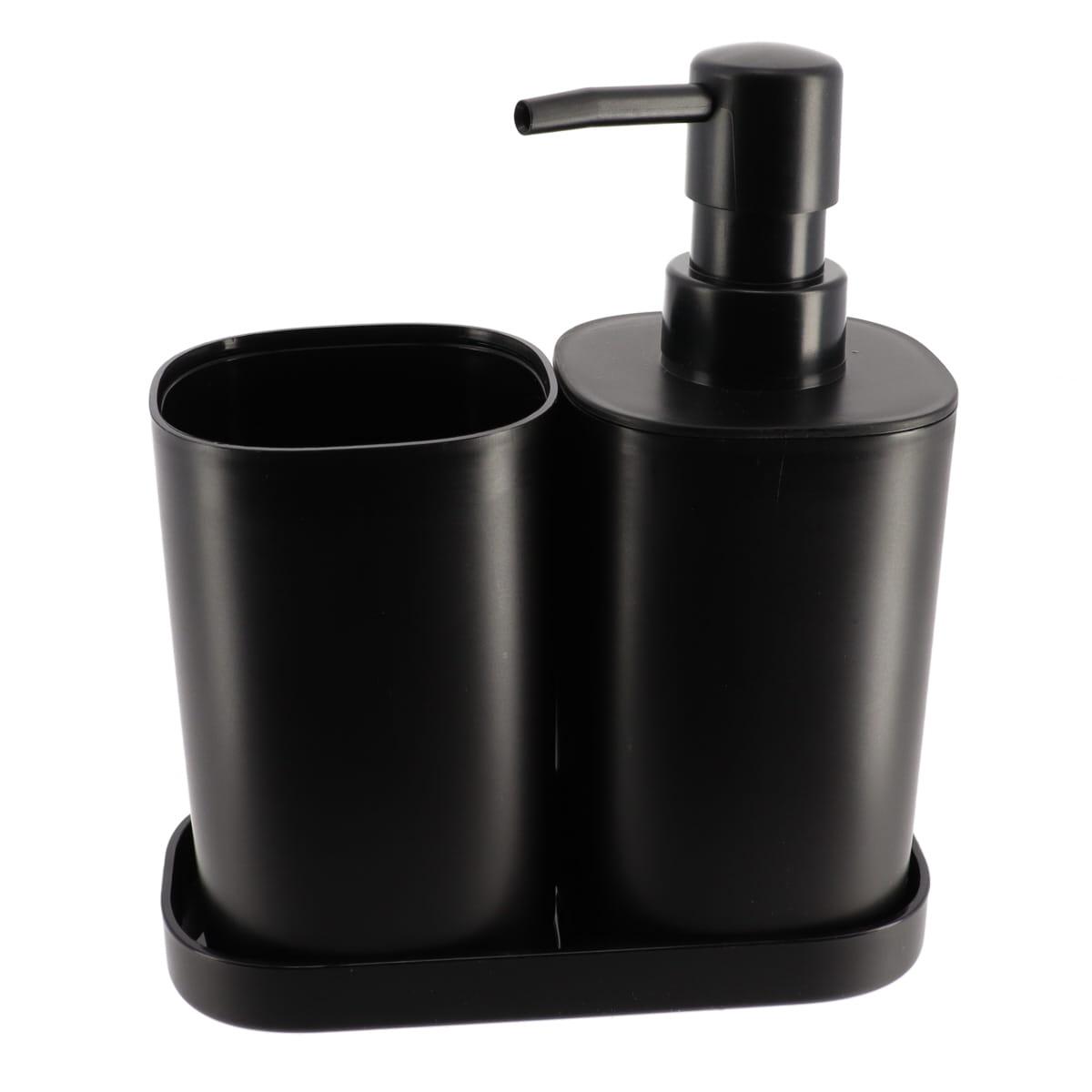 SET 3 ACCESSOIRES GOBELET DISTRIBUTEUR ET PORTE SAVON NOIR