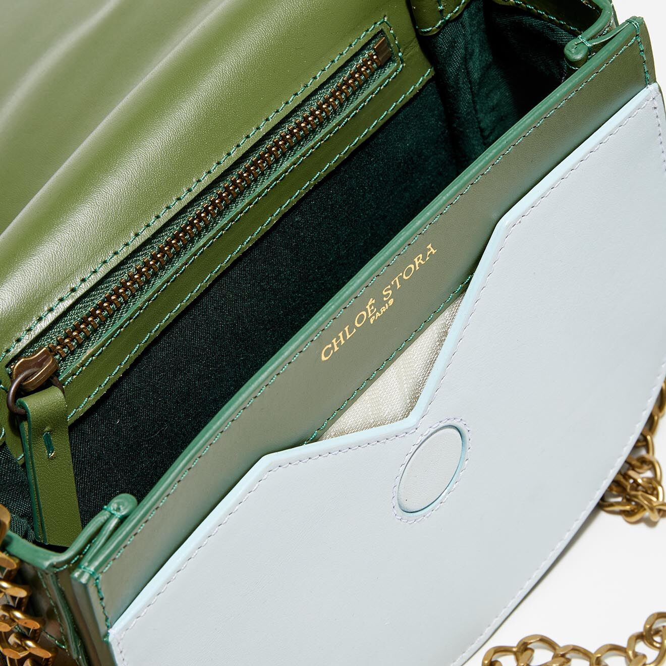 Chloé Stora Petit sac bandoulière en Cuir Suzy kaki/ciel - 17.5x15x5.5 cm