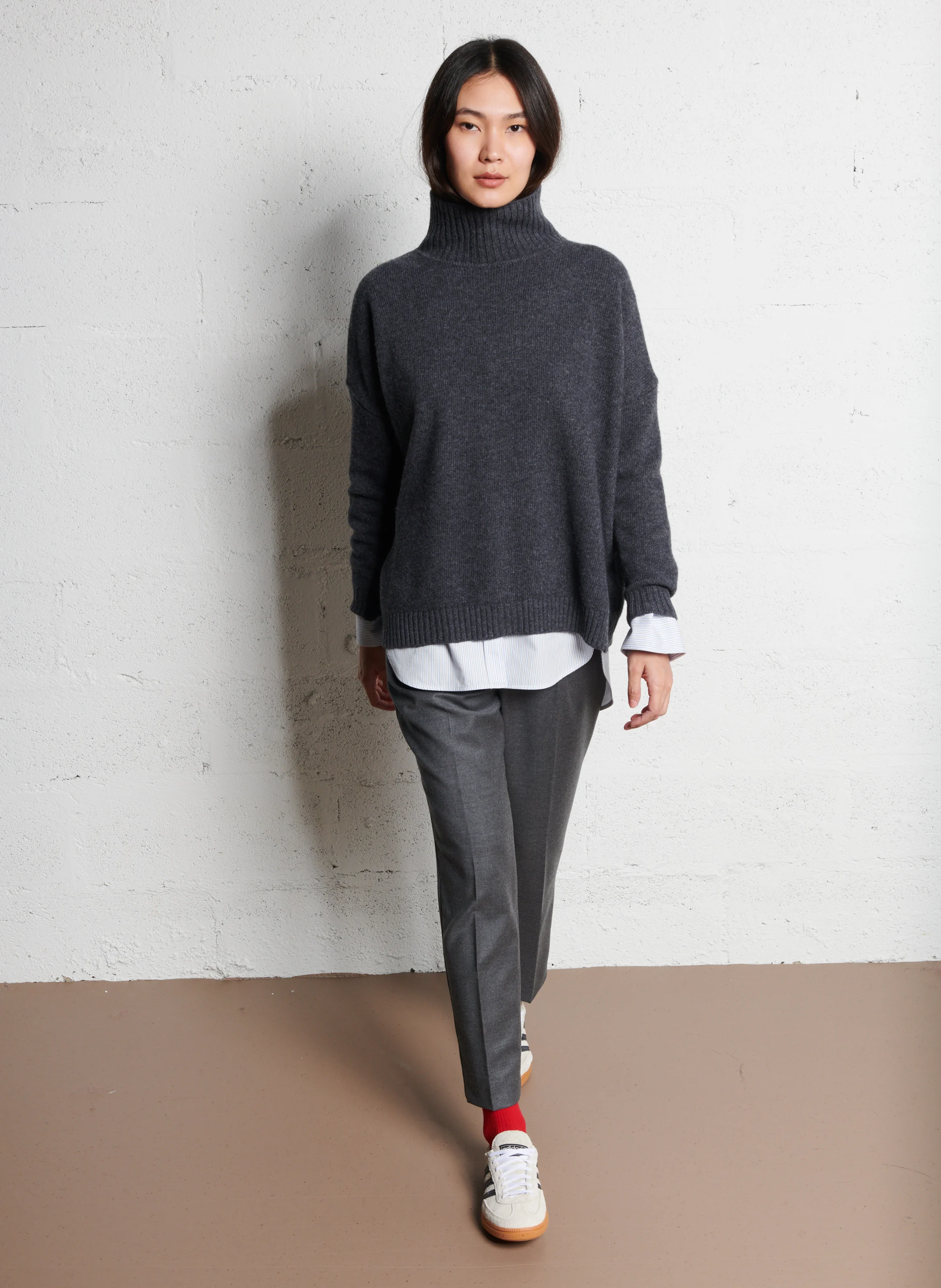 CALDAIA - Pantalon carotte en laine mélangée | Argent