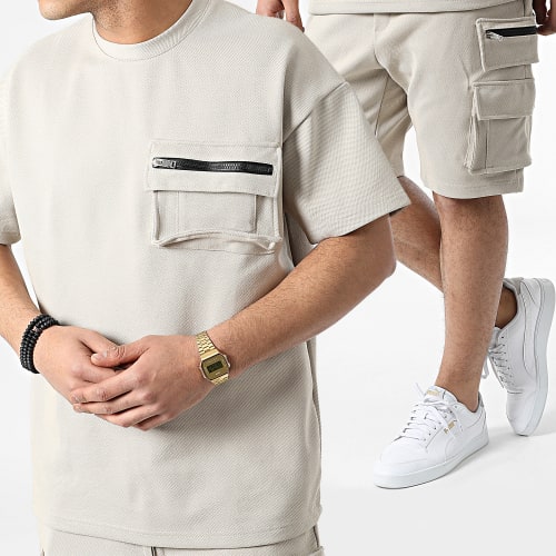 Ensemble Tee Shirt Et Short Cargo LL605 Beige