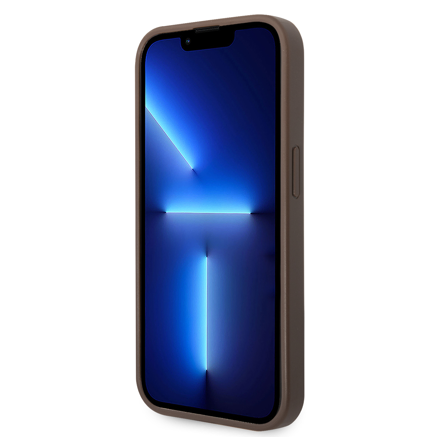 iPhone 14 Pro Max Leder Hardcase Hülle Metall Logo (GUHCP14X4GMGBR) - Braun / Gold