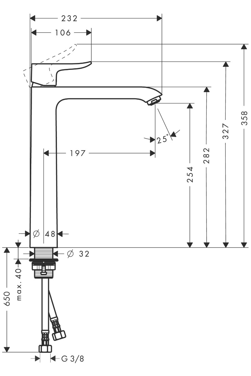 Hansgrohe Metris 1-gats wastafelkraan 260 chroom