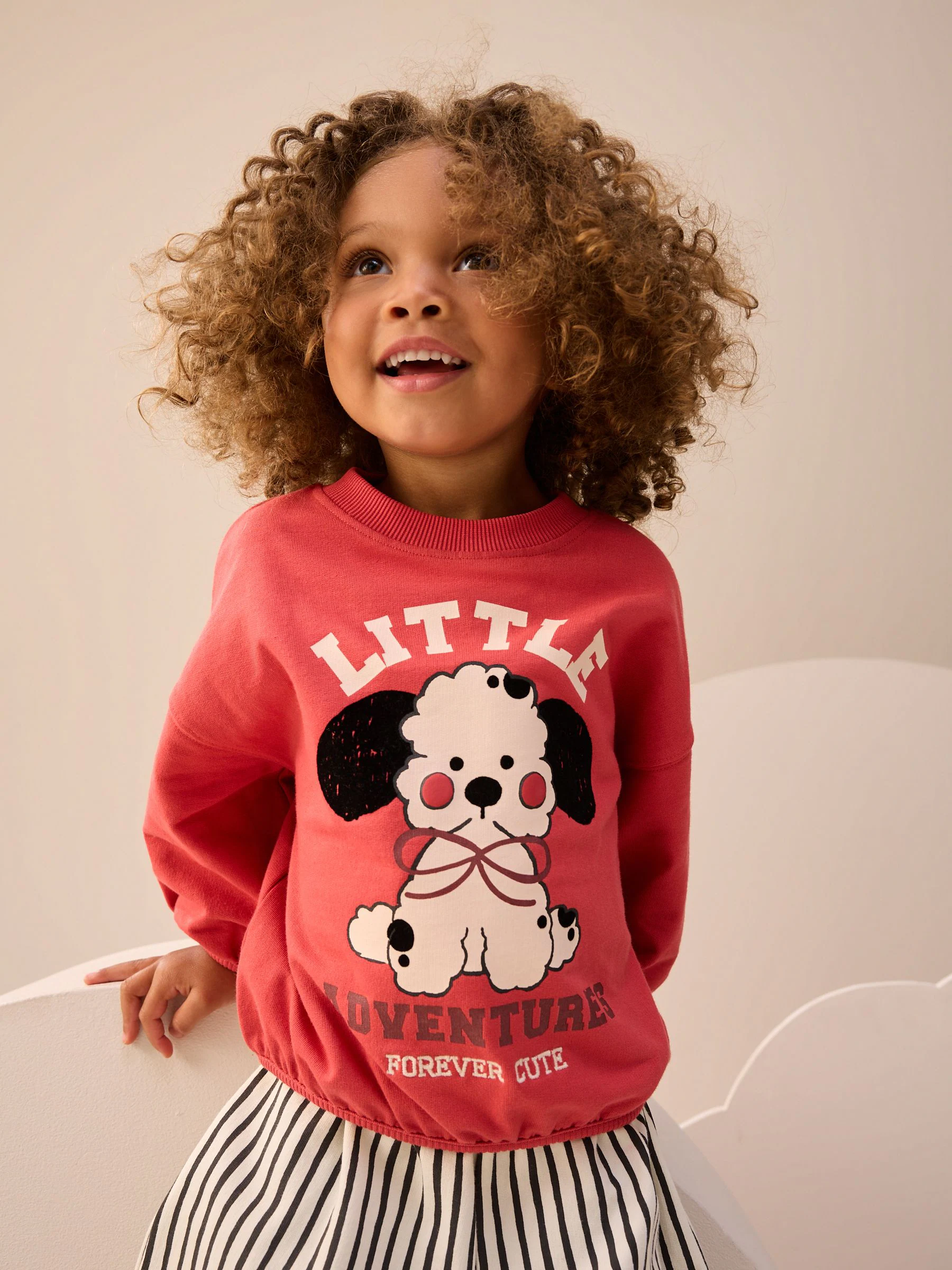 Rood met hond - Set met top met lange mouwen en broek met wijde pijpen (3mnd-7jr)