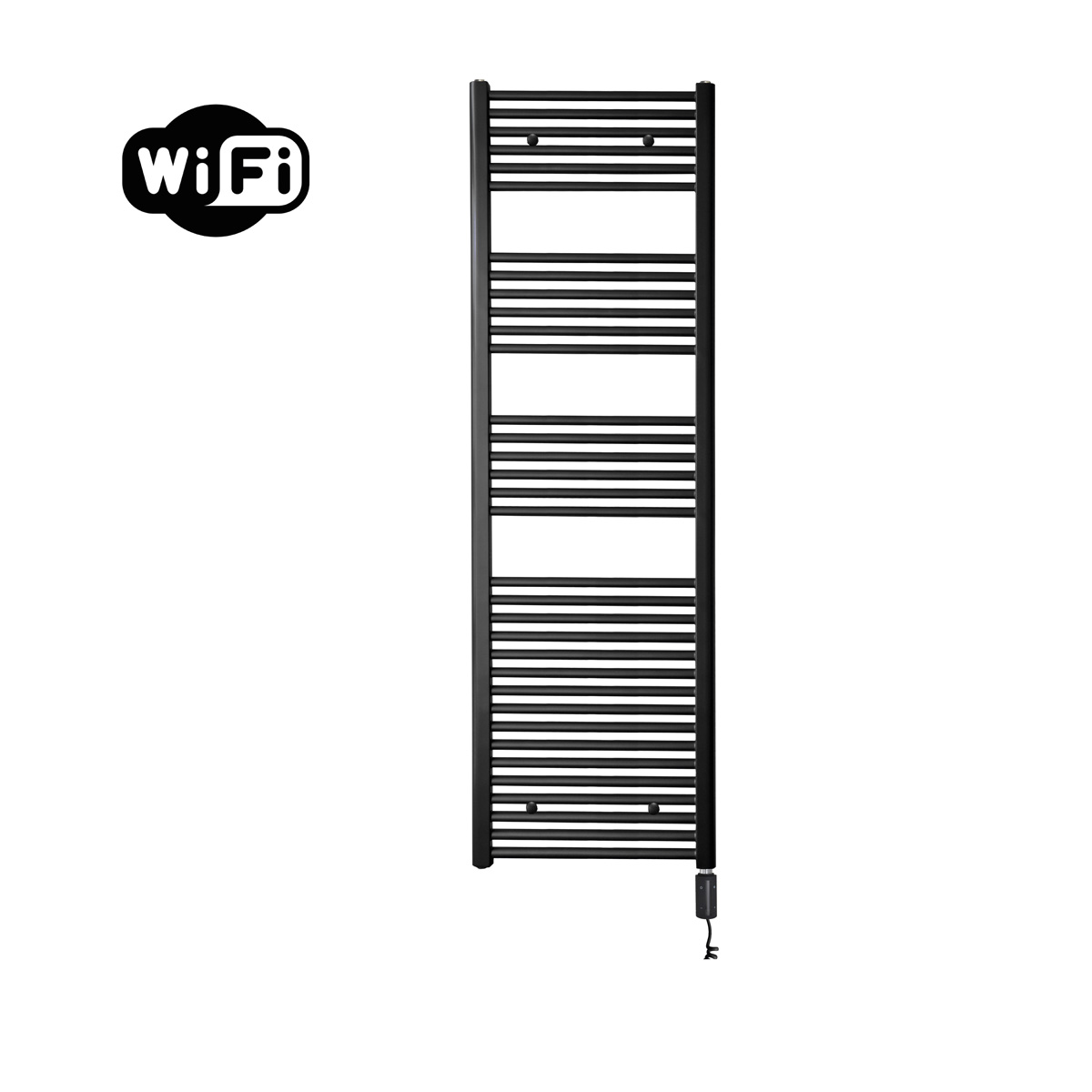Sanicare elektrische design radiator 45x172cm zwart mat met WiFi en thermostaat rechts zwart