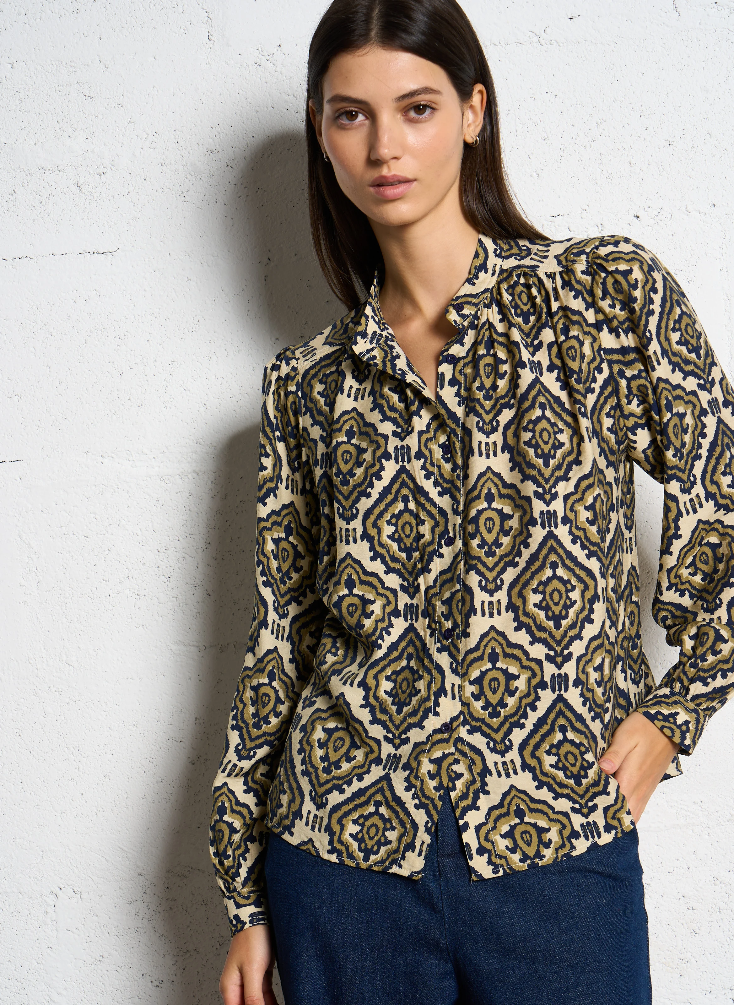 Chemise droite col mao| Multicolore