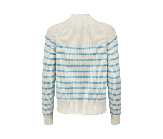 Strickpullover mit Knopfdetail, cremefarben mit hellblauen Streifen