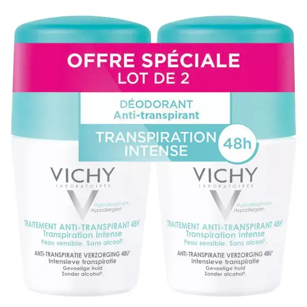 Desodorante antitranspirante roll-on Vichy 48h, pacote com 2 unidades de 50ml