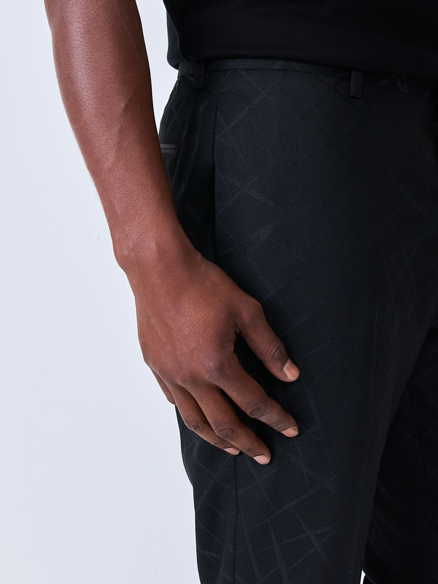 Zwart - Slim Fit Jacquard Texture Tuxedo Suit Trousers