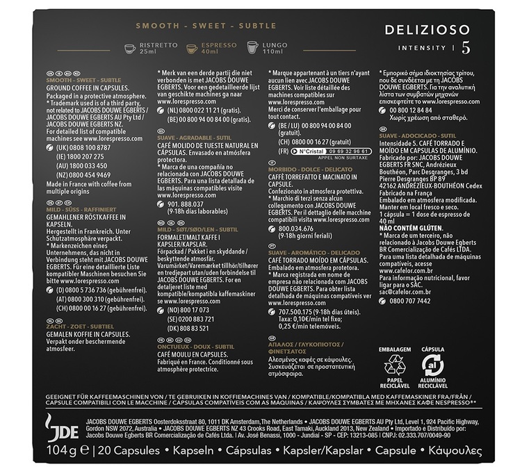 20 capsules compatibles Nespresso®Delizioso - L'OR ESPRESSO
