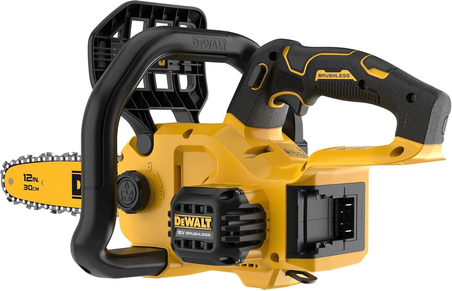 DEWALT 18 Volt Akku-Kettensäge 30 cm (bürstenloser Motor, automatische Kettenschmierung, halbtransparenter Öltank, Motorbremse, Lieferung ohne Akku & Ladegerät), DCMCS565N-XJ