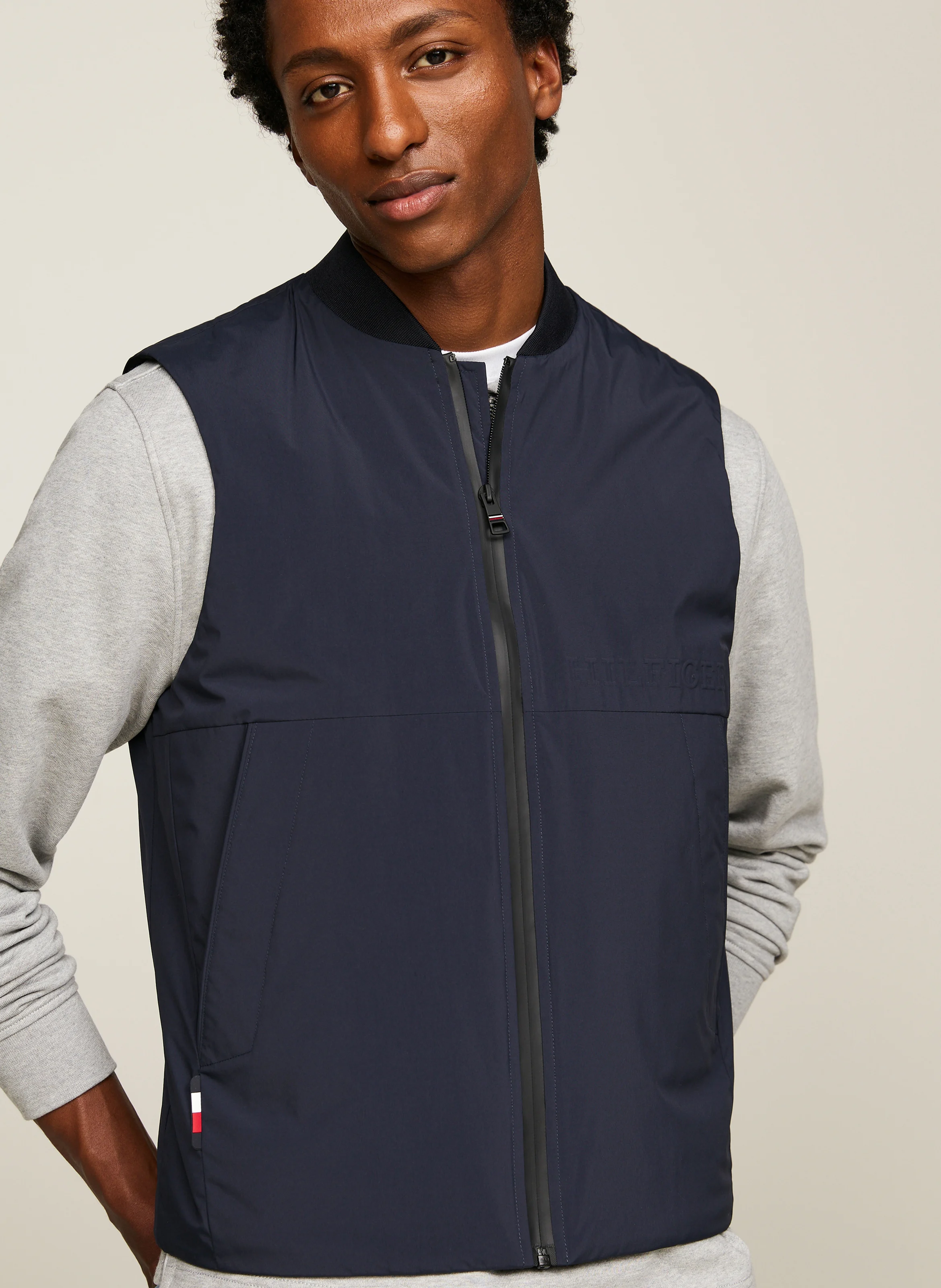 Veste droite col rond | Bleu