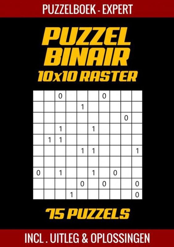 Puzzelboek - Binairo - 75 Moeilijke Puzzels - A5 - Zwart/Wit