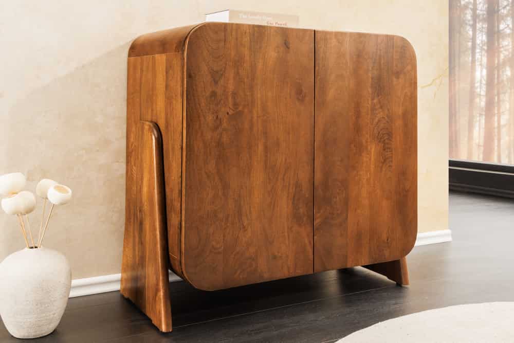 Quadratisches Lowboard BRASIL 75cm braun Mango Massivholz zwei Fächer Schrank