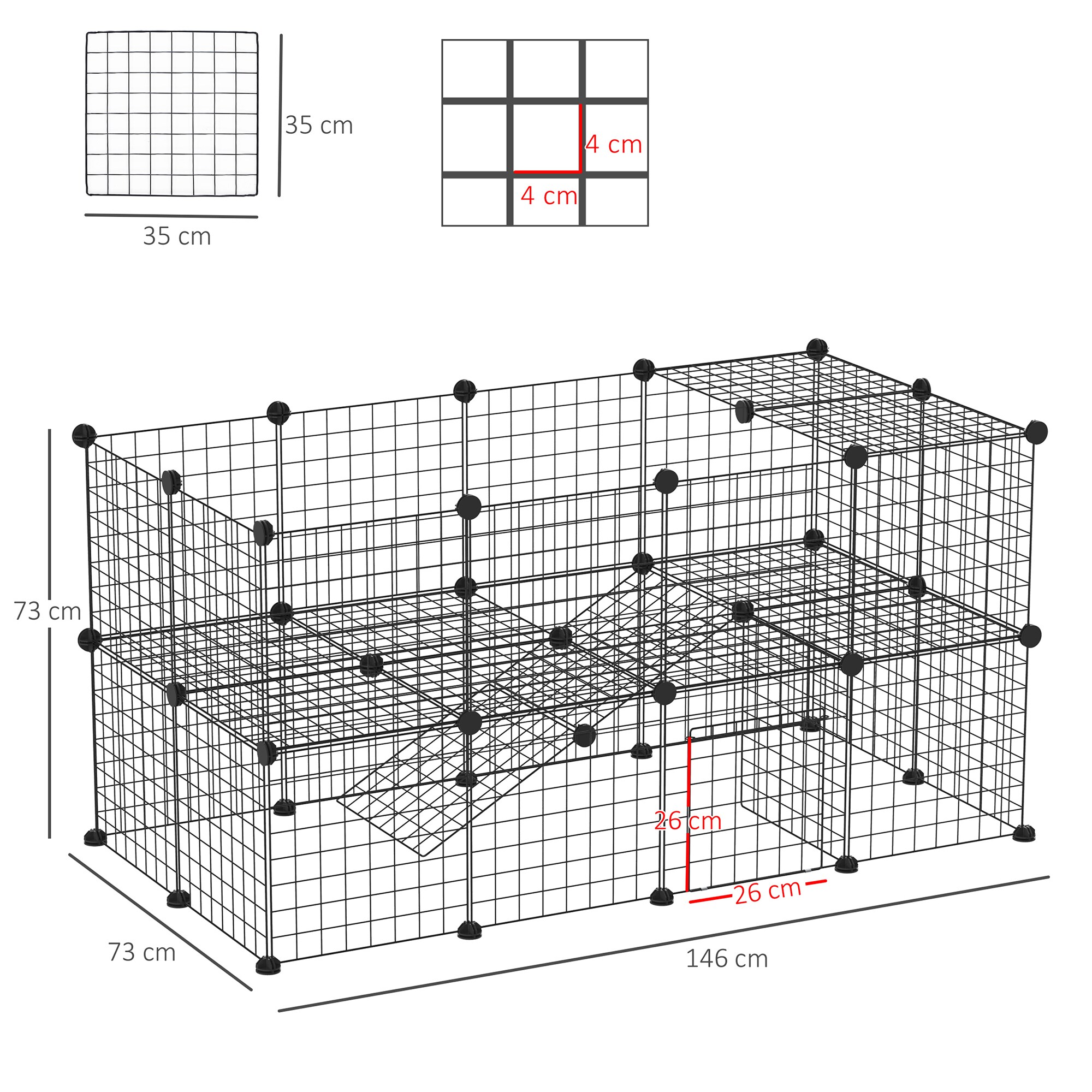 PawHut Laufgitter für kleine Haustiere schwarz 146 x 73 x 73 cm (LxBxH)