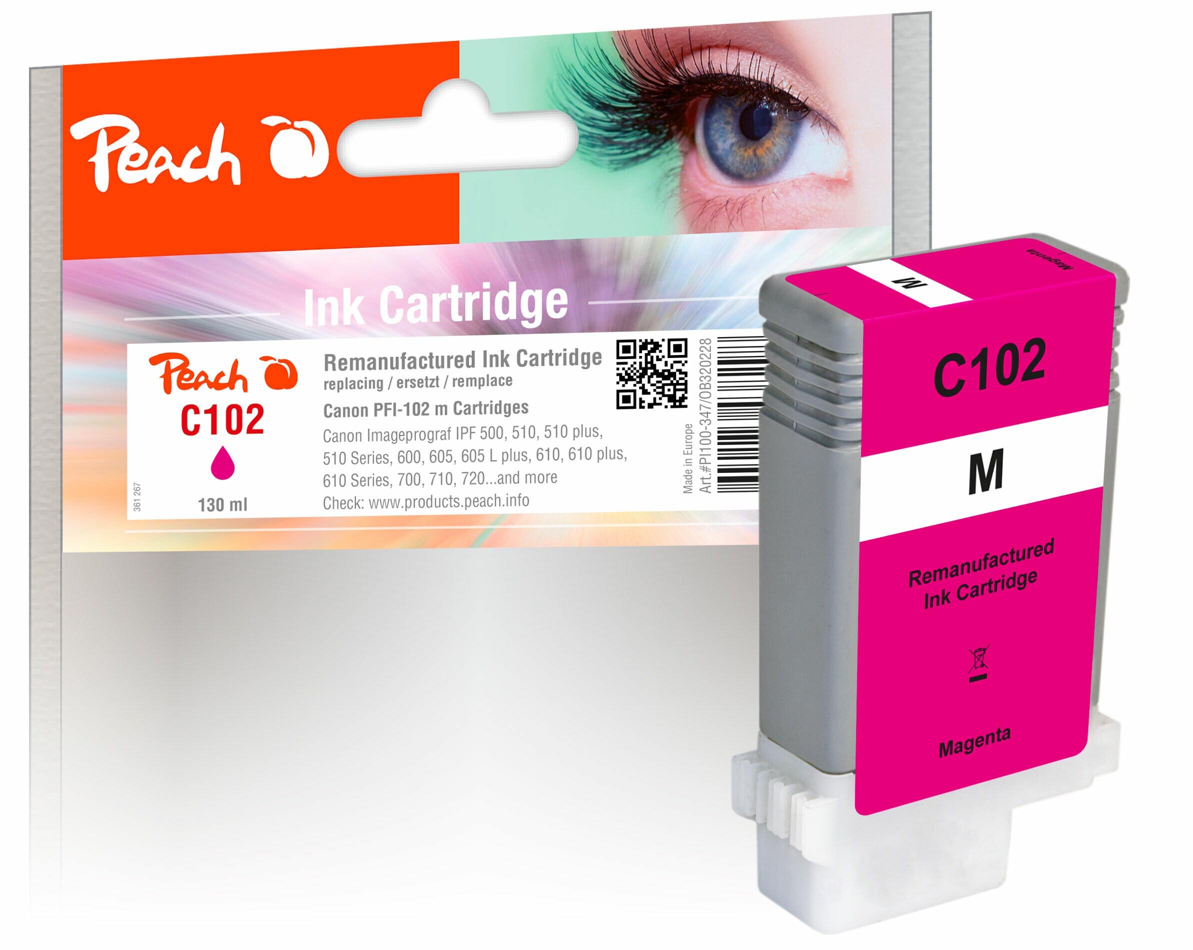 Peach C102 M XL-Druckerpatrone ma ersetzt Canon PFI-102M, 0897B001, 29952629 für z.B. Canon Imageprograf IPF 500, Canon Imageprograf IPF 510 (wiederaufbereitet)
