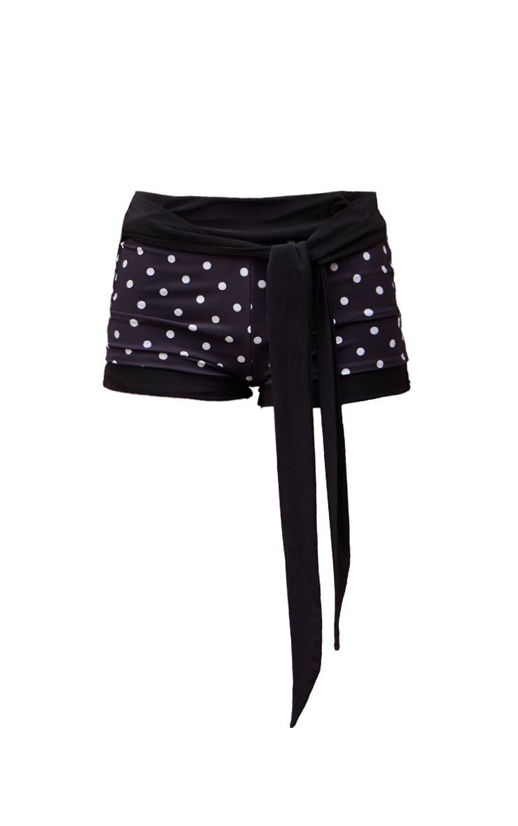 Noir Short Ultra-court Drapé Contrasté À Pois