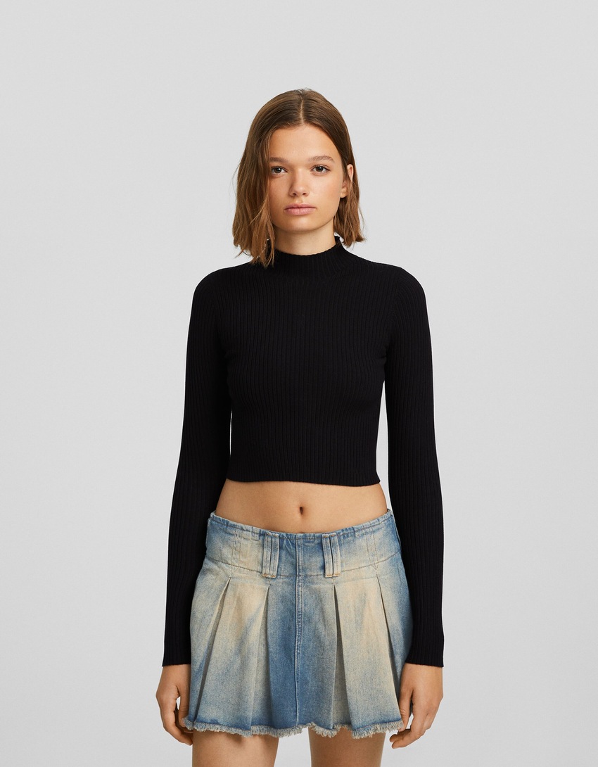saias-calça plissadas em denim desbotado