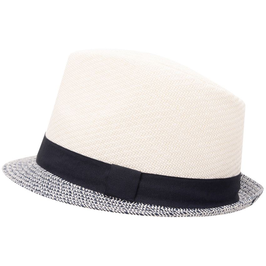 Borsalino en paille bicolore à galon tissé pour garçon - Blanc