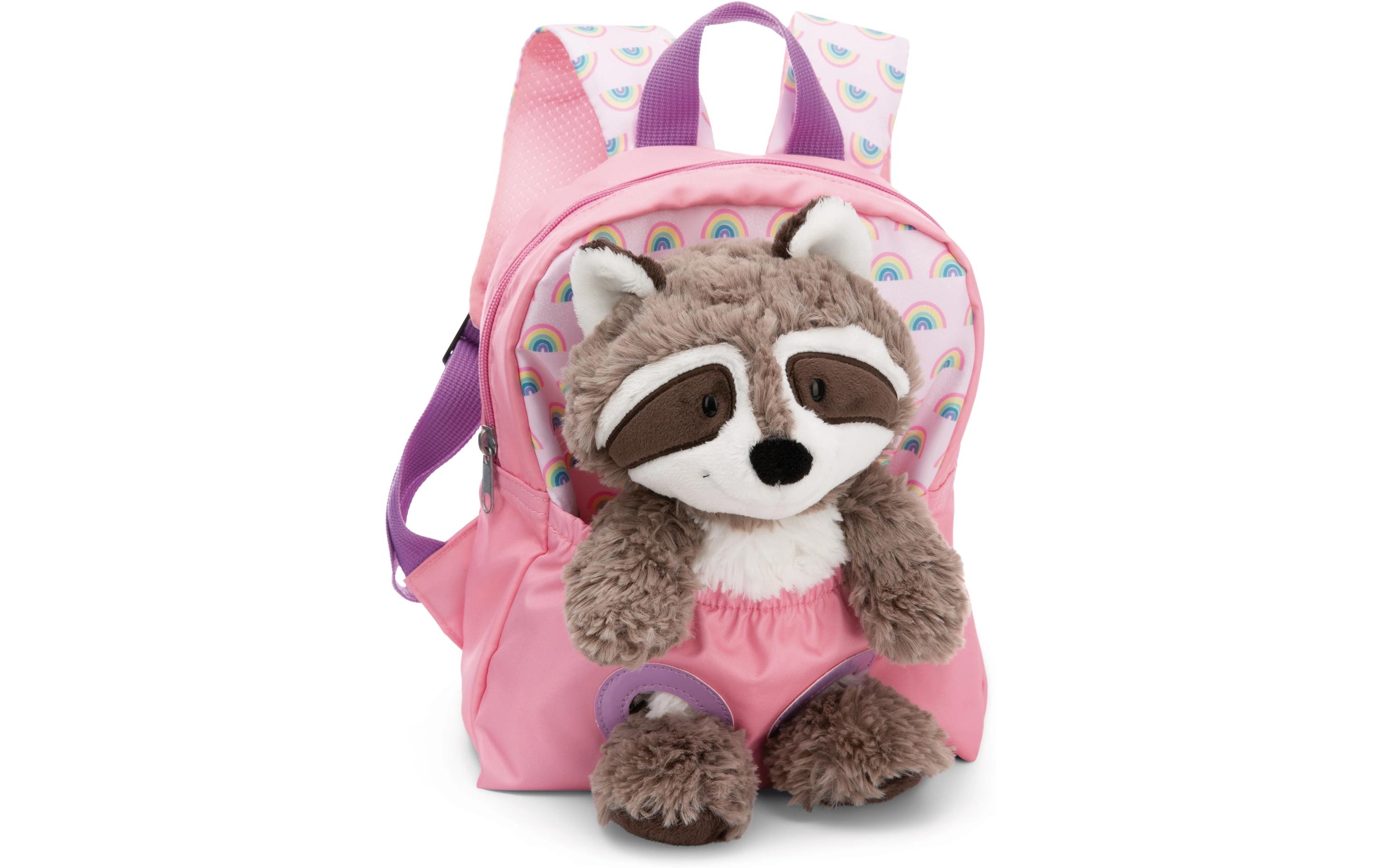 Rucksack rosa mit WaschbärKindergartenrucksack mit flauschigem Plüsch