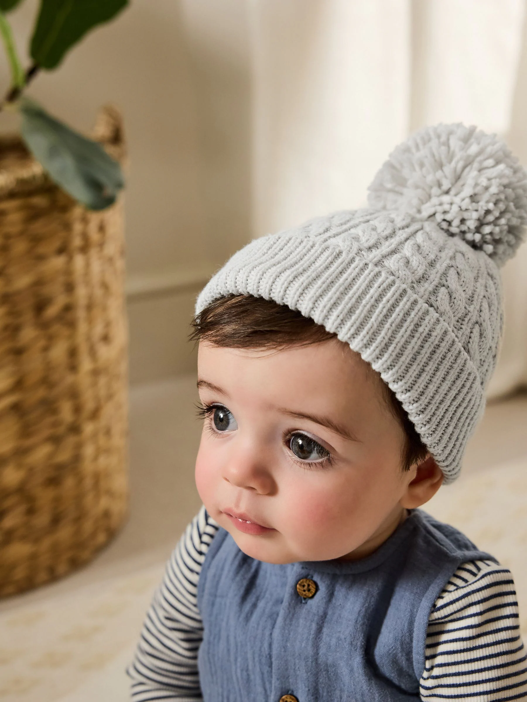 Grijs - Gebreide kabel Beanie-muts met pompom