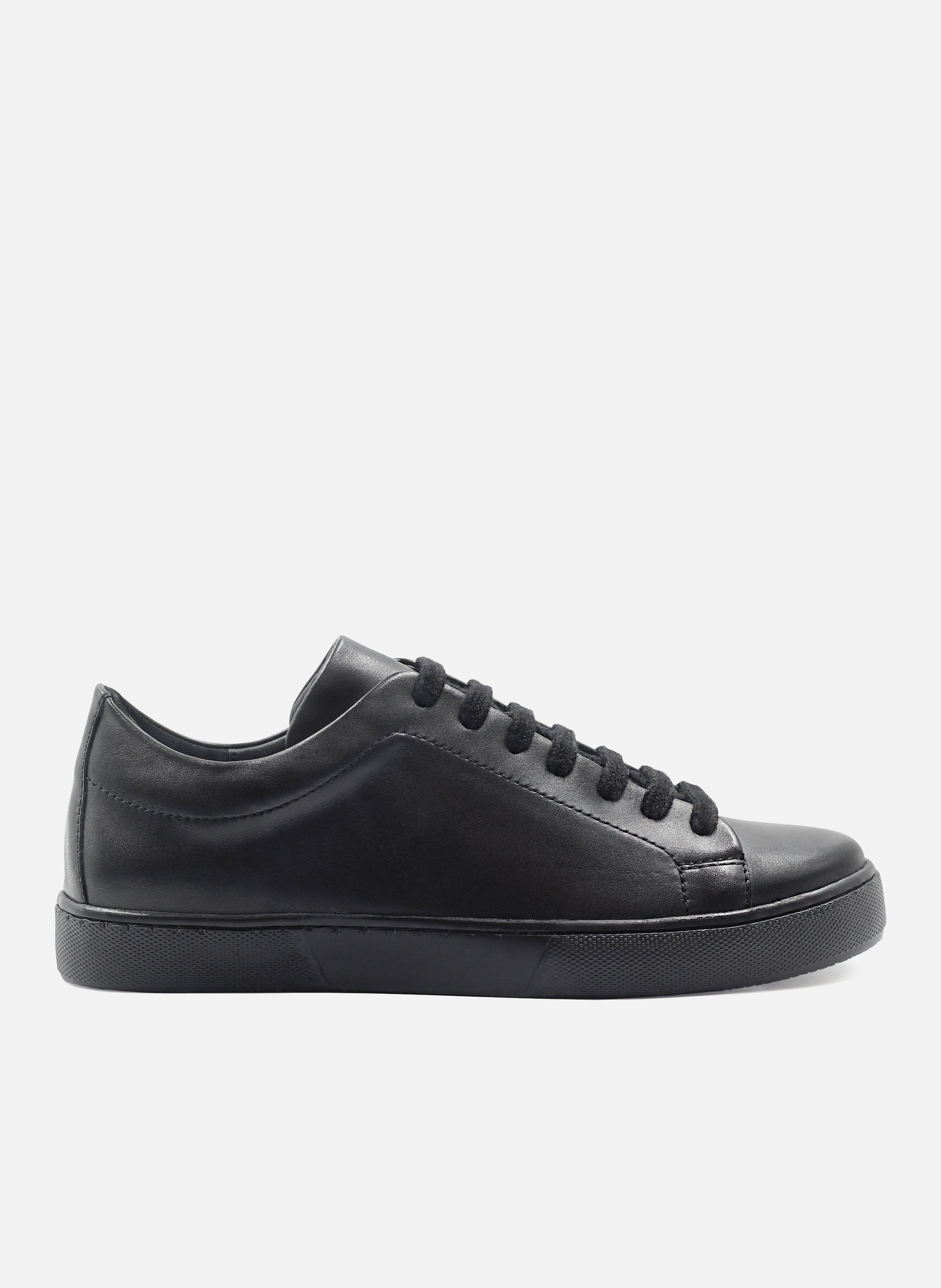 Tennis lacet cuir lisse | Noir