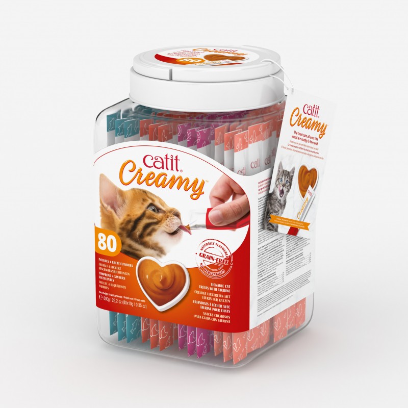 Catit petisco líquido cremoso para gatos, sortido, 80 x 10g