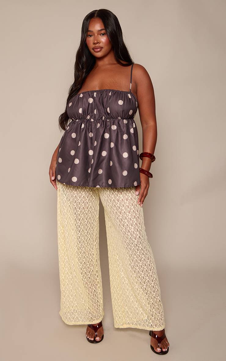 Moka Pantalon Large Texturé En Dentelle Citron Grande Taille