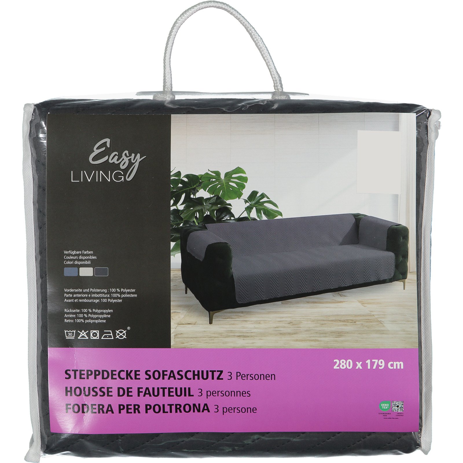 Steppdecke Sofaschutz 3 Personen blau