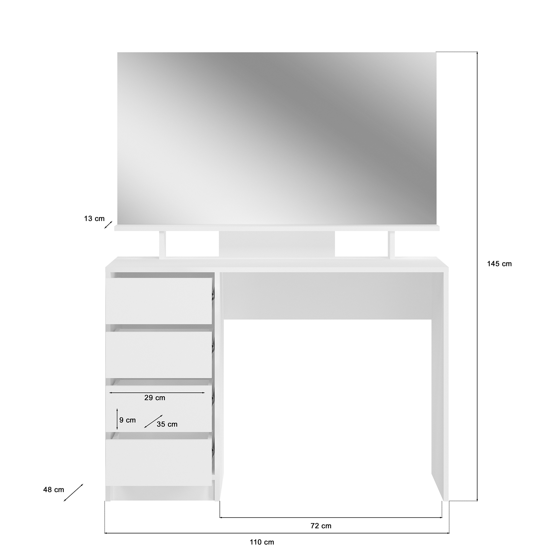 Schminktisch EMMA - weiß Hochglanz - weiß - mit Spiegel - 110 cm