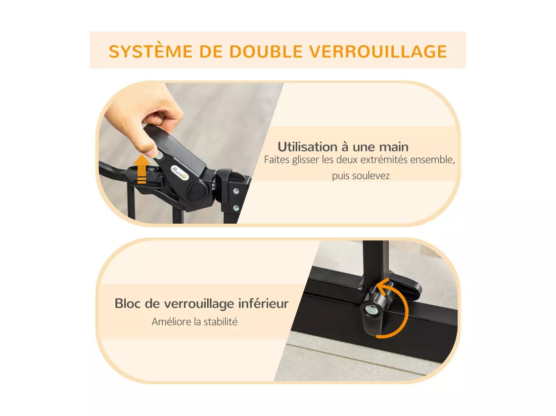 Barrière de sécurité chien H.104 cm - porte double verrouillage - sans perçage - acier noir