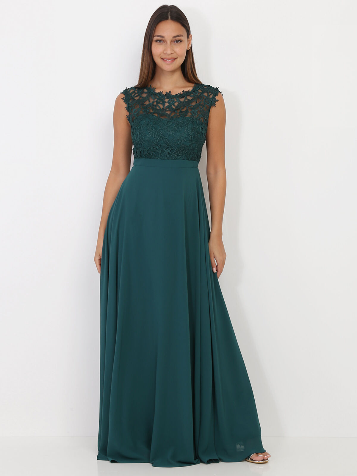 Robe longue à dentelle grandes tailles- Vert