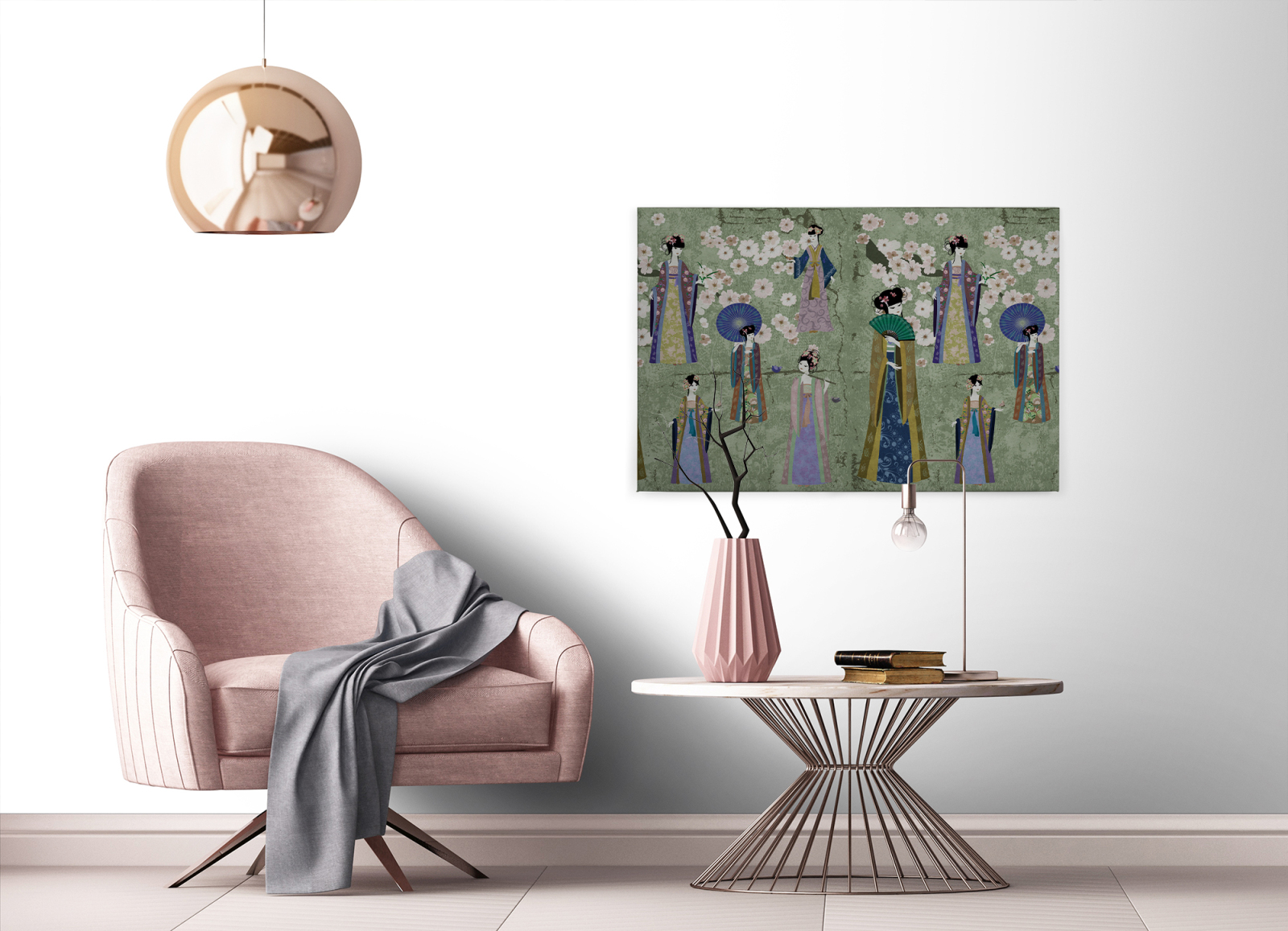 Leinwandbild KIMONO - grün-blau - 90x60 cm