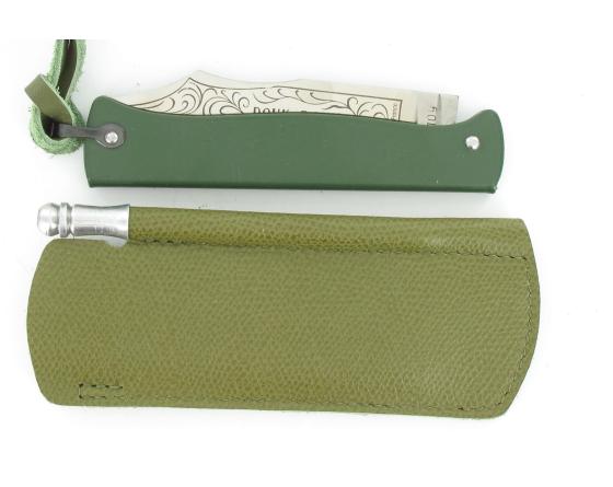 Douk Douk 200 Inox - Manche Acier Couleur VERT - GAINE CUIR Couteau de poche Le Thiers par Cognet Douk Douk