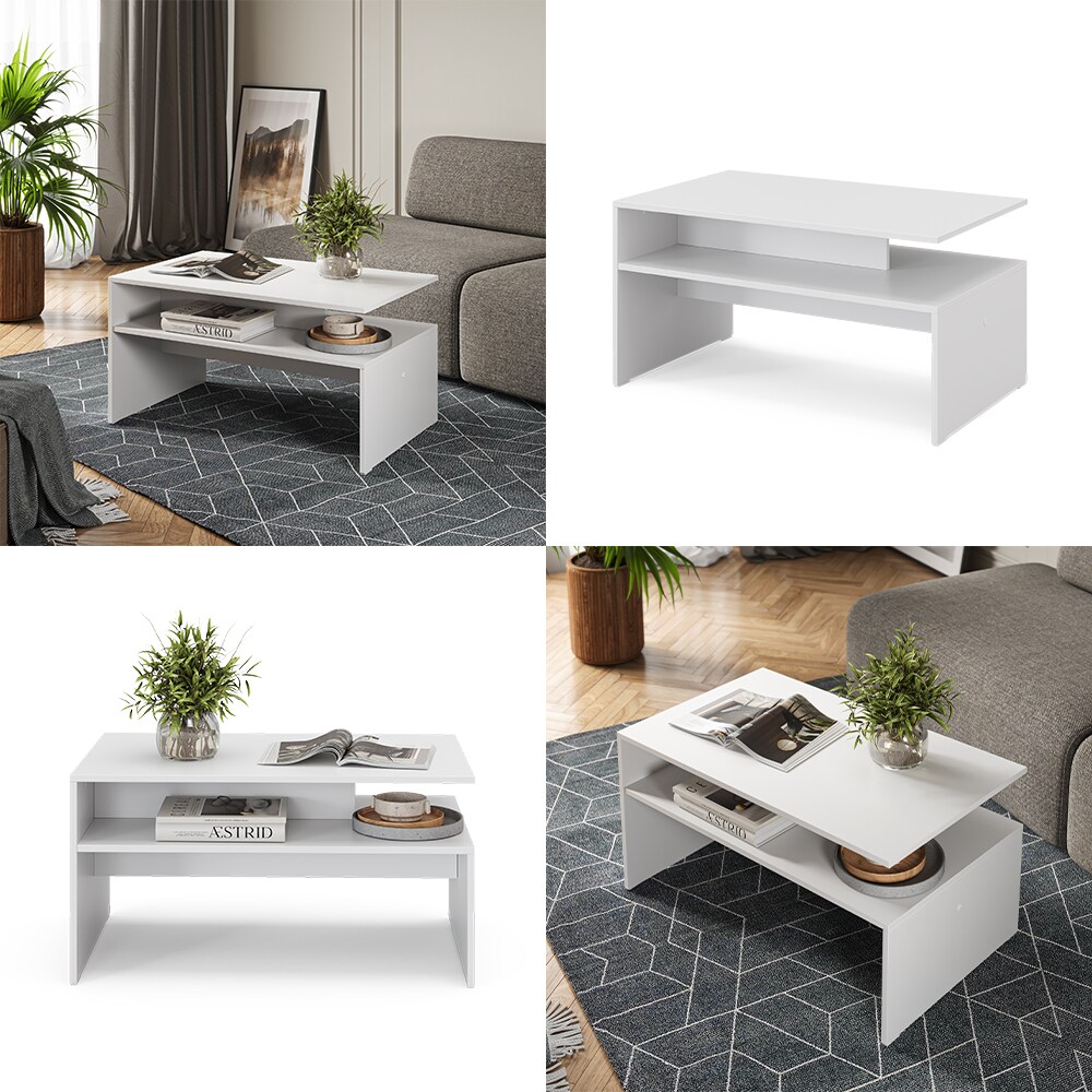 Vicco Couchtisch Albin Weiß 92 x 48 cm mit Ablage
