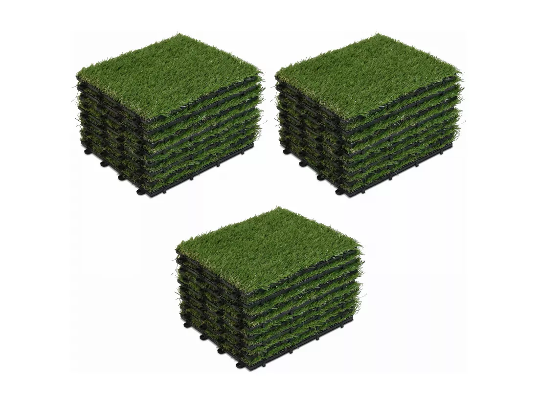 Lot de 24 dalles clipsables gazon artificiel vert