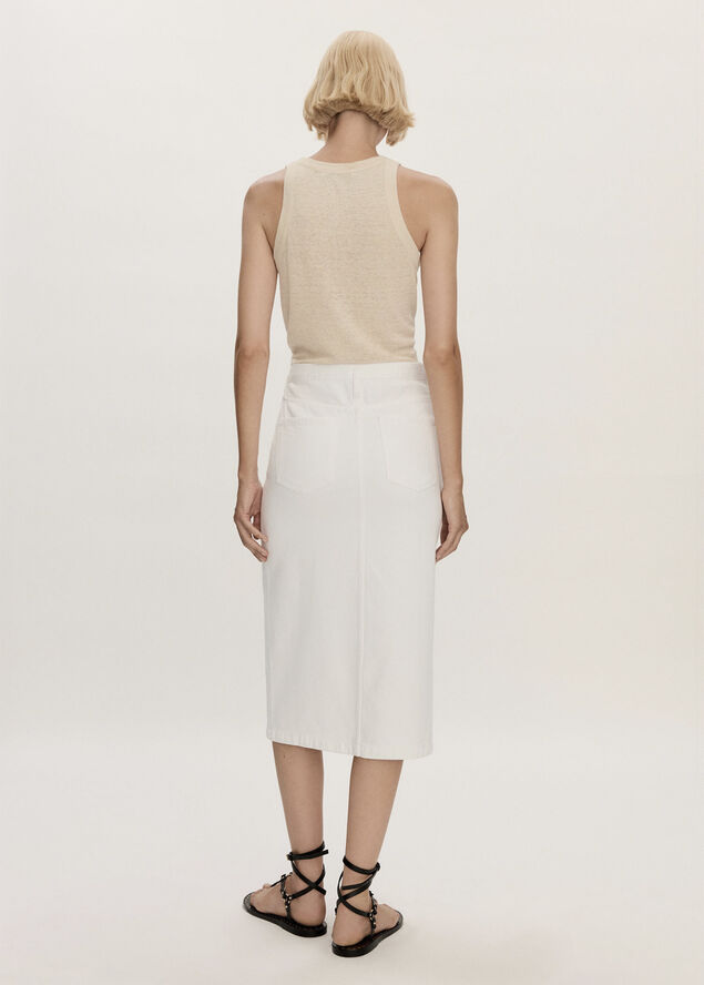 MANGO Slit denim skirt White