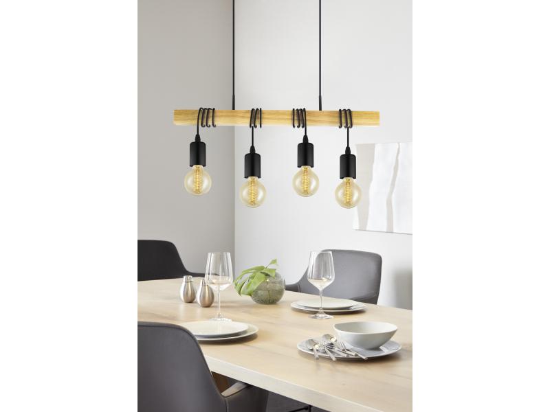 EGLO Leuchten Pendelleuchte TOWNSHEND 4x E27 Schwarz Pendelleuchte, Braun/Schwarz