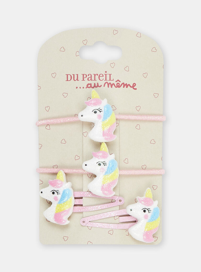 2 élastiques et 2 barrettes rose assorties fille