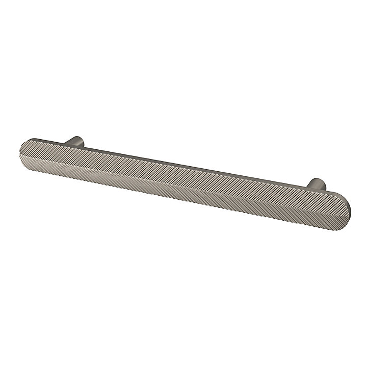 Poignée de meuble arrondi GoodHome Garlan aluminium effet nickel satin gris l.168mm x l.15mm x H. 27mm entraxe 128mm