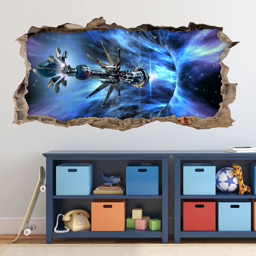 Nikima Wandtattoo 068 Raumschiff Galaxie - Loch in der Wand in 6 vers. Größen bunt