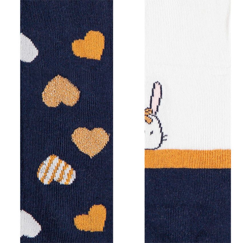 Lot de 2 collants épais à coeurs et lapin pour bébé fille - Ecru