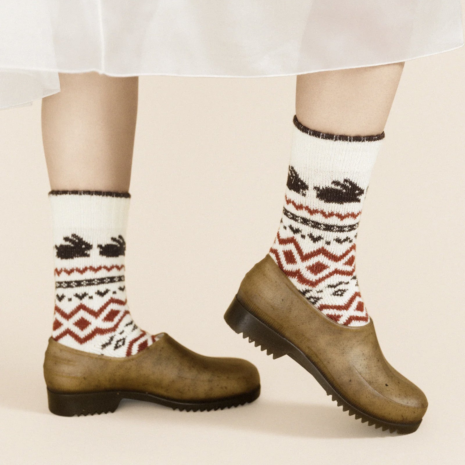 Socken Minky Bunny Fairisle Crew - Milk