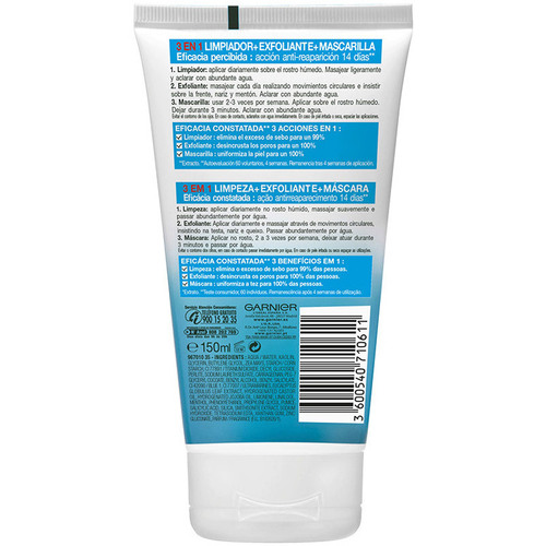 Garnier - Pure Active 3 En 1 Gel Limpiador Piel Grasa
