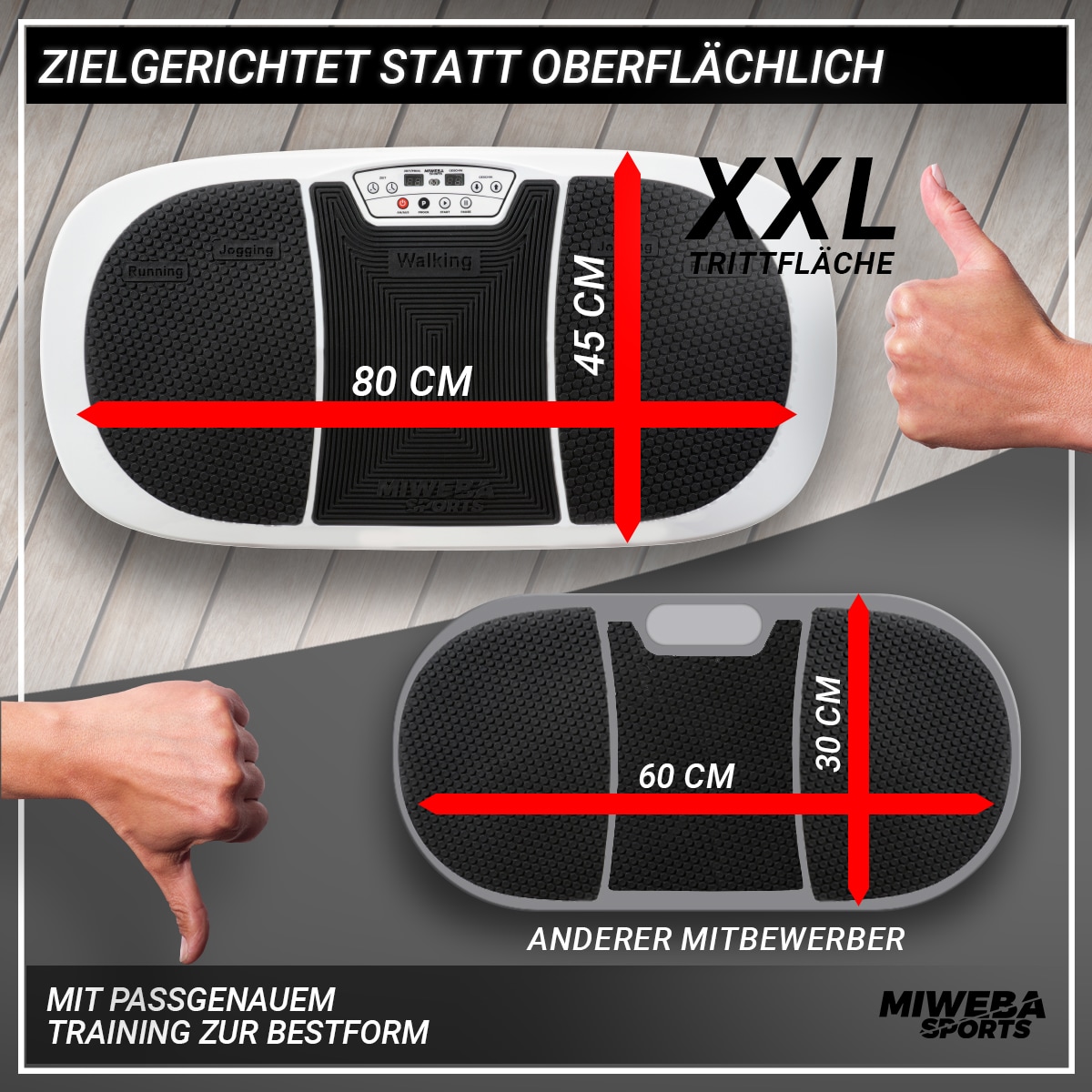 Miweba Sports Vibrationsplatte MV200, 3D-Vibration, Fernbedienung, Bluetooth, Display, 2 x 200 Watt (Schwarz)