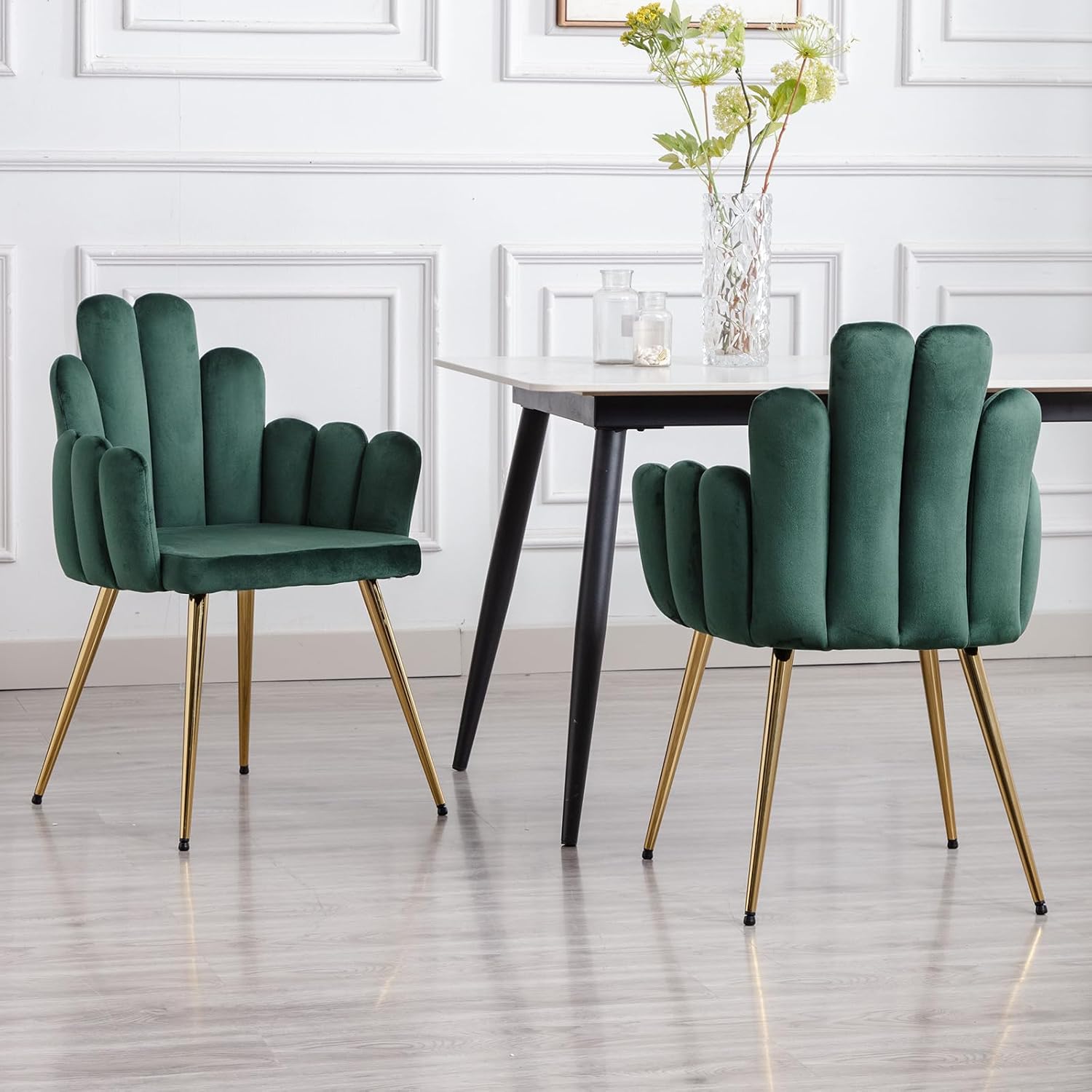chairus 2er Set Samt Esszimmerstühle Küche gepolsterter Sitz Sessel Schlafzimmer Wohnzimmer Akzentstuhl mit Metallbeinen(Grün)
